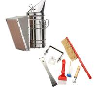 8 pièces Kit d'outils apicoles Kit d'outils apicoles Fumoir en acier inoxydable Set de fumage de la ruche Accessoires apicoles Fumoir en nid d'abeille Brosse à tête d'abeille Uncapping Embedder fil pi