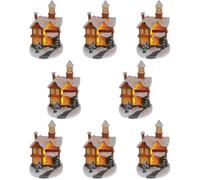 8 Pièces Maison de Noël en Résine Miniature Lumineuse, Ornement Festif | Texture Lisse, Usage Intérieur sur Table ou Étagère, Pile Bouton Incluse, Style Féerique