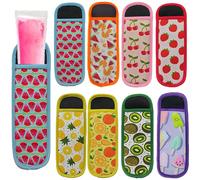 8 pièces Manchons de glace en caoutchouc de chloroprène, motifs de fruits et de crème glacée, supports de glace lavables et réutilisables, sans contact alimentaire, designs assortis, accessoires d'ust