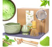 8 Pièces Matcha Kit, Cérémonie Matcha Set, avec Fouet-Matcha,Bol Bec Verseur,Cuillere,Fouet,Support De Fouet,Tamis, Céramique Coffret Kit-Matcha Complet Cadeau pour Les Amateurs-Matcha