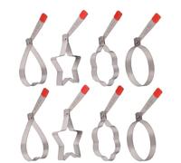8 Pièces Moule à Crêpes Rond en Acier Inoxydable Antiadhésif | Surface Polie, Poignée Pliable, Formes Étoile Cœur Fleur, Cuisson Maison et Pan-frying