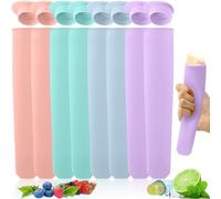 8 Pièces Moule a Glace Silicone avec Couvercle, Mold Popsicle Réutilisables, Moules Glace L'eau, Ice Pop Mold, Moule Sorbet & Yaourts pour Bebe, Enfant, Adulte, Maison (Rose Vert Bleu Violet)