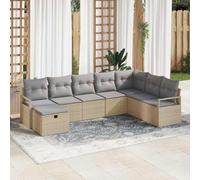 8 Pieces Outdoor Patio Furniture Set, Beige and Light Gray Poly Rattan Sofa Sectional with Cushions, Modular Garden Conversation for Terrace, Durable Weather-Resistant All-Weather Lounge Set