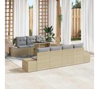 8 Pieces Outdoor Patio Furniture Set, Beige and Light Grey Garden Sofa Set with Cushions and Adjustable Height Glass Table, Modern Rattan Sectional for Terrace, Balcony, Durable Weather Resistant