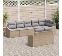 8 Pieces Outdoor Patio Furniture Set, Modern Garden Sofa Set with Waterproof Storage Bag, Beige and Light Grey Poly Rattan Sectional Couch for Terrace, Poolside, Backyard, Resistant and Durable