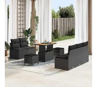 8 Pieces Outdoor Patio Furniture Set, Modern Garden Sofa with Cushions in Black, All-Weather Wicker Rattan Sectional Conversation Set for Backyard, Poolside Terrace, Durable Acacia Wood & Steel Frame