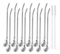 8 Pièces Paille Granité 2 en 1 Cuillère Paille Acier Inoxydable Reutilisable Paille a Granita Avec 2 Brosses de Nettoyage Pour Latte Macchiato Cocktail Juice Smoothies (Argenté)
