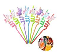 8 Pièces Pailles Licorne - Pailles en Plastique Bouclée, Pailles Réutilisables, Dures, Colorées, Idéales pour Décoration d'Anniversaire d'Enfants, Accessoires, Réunions Familiales, Cadeaux