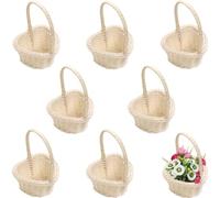 8 Pièces Panier en forme de cœur avec ruban, Panier De Mariage En Paille, paniers de fleurs de mariage pour enfant à fleurs, Matériau en rotin synthétique, mini en forme de cœur, pour mariages, fêtes