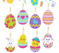 8 Pièces Pâques Diamant Peinture Porte Clés Kit Lapin Oeufs Double Face Mosaïque Arts Keychain Poulet Complet en Diamant Pendentif Animal Strass Diamant Broderie Porte-Clé pour Sac Cadeaux Décoration