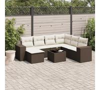 8 Pieces Patio Furniture Set Brown Wicker Resin Outdoor Sectional Sofa with Cushions, Glass Top Coffee Table, Waterproof for Garden, Terrace, Backyard, Durable All-Weather Rattan Conversation Set