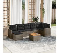 8 Pieces Patio Furniture Set Outdoor Wicker Rattan Sofa with Cushions, Grey Garden Lounge for Backyard Terrace Balcony, Durable Resin Modular Sectional Conversation Set with Acacia Wood Table