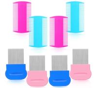 8 Pièces Peignes Anti-Puces Peigne d'Élimination des Poux Double Face Peigne de Toilettage des Cheveux avec Dents en Métal (Rose, Bleu, 3,5 x 2 Pouces, 3,54 x 1,57 Pouces)