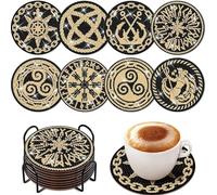 8 Pièces Peinture Diamant Dessous de Verre, 10 cm Dessous de Verre en Liège Rond, Mandala sous-Verres Art de Diamant avec Support, Tapis de Tasse Mandala en Bois pour Tasses, Vases, Cadeau