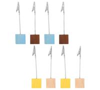 8 Pièces Pince Porte-notes à Base Cube en Bois et Acier Inoxydable