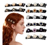 8 Pièces Pinces à Cheveux en Cristal,Barrette à Cheveux Latérale à Trois Fleurs,Accessoires De Cheveux Cadeau,Pinces à Cheveux Tressées en Pierre de Cristal,Pince Cheveux Fleur pour Femmes et Filles