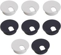 8 Pieces Plastic Cable Tidy Office Round Pipe Cable Cover for Recessed Cable Channel Cable Passage (Diameter 35 mm) (White + Black)