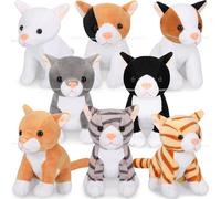8 Pieces Plush Animals 5 Inch Small Plush Animal Cute Assorted Bulk Plush Toys for Halloween Child Classroom School (Cat)