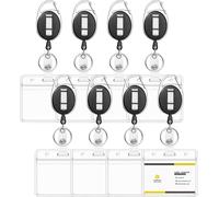 8 Pièces Porte Badge Avec Enrouleur, Étanche Porte-Badges Plastique Souple Porte Carte Badge Transparente Avec Clip Rétractable Pour Carte De Visite Carte De Bus Carte De Cantine, Clés
