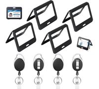 8 Pièces Porte Badge Kit, Porte-Carte Noir Avec Porte-Clés Rétractable, Porte-Badges En Plastique Rigide Pour Bureau, École, Cartes De Crédit, Clé De Proximité, Permis De Conduire, Laissez-Passer