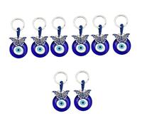 8 pièces porte-clés amulette bénédiction charme porte-bonheur bleu oeil bleu bijoux bijoux de mode for femmes voiture turc porte-clés diable oeil crabe décor alliage verre diable oeil anneau/1245