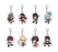 8 Pièces Porte Clés Explosion for This Wonderful World Megumin Figurine Pendentifs Porte-Clés Décorations Chaîne Acrylique Set