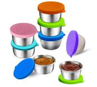 8 Pièces Pot en Acier Inoxydable avec Couvercle, 50ml Petit Pot Petits Potspour Mettre de la Sauce Applicable aux Enfants, Mini Bouteilles de Sauce pour Boîte à Déjeuner Trempettes