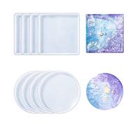 8 Pièces Réutilisable Coaster Moules en Résine Comprendre Rond,Carré Moule Resine Epoxy pour Makesous-Verres,Tapis de Bol,Décors(Transparent White)