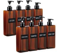 8 Pièces Set Distributeur Shampoing, 500ml Flacon Pompe Vide Groupe Avec Étiquette, Ensemble De Salle De Bain En Plastique, Pour Hôtel, Résidence, Conditionneur Et Lotion - Marron[Pou8806832]