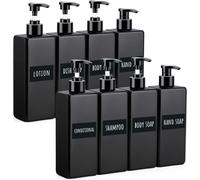 8 Pièces Set Distributeur Shampoing, 500ml Flacon Pompe Vide Groupe Avec Étiquette, Ensemble De Salle De Bain En Plastique, Pour Hôtel, Résidence, Conditionneur Et Lotion - Noir[Pou8806838]