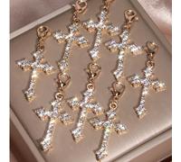 8 pièces Set Élégant Croix Diamant Mignon Décontracté Alliage de Zinc Entièrement Décoré de Strass, Convient pour Fête, Toutes Saisons, Halloween, Fête des Enseignants, Porte-Carte d'Identité, Suspens