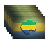 8 Pièces Sets De Table Drapeau Moderne du Gabon, 30X45 Cm Set De Table Lavable | Imprimés Carte du Gabon Bleu-Vert, Antidérapants en Lin pour Cuisine, Salon, Salle À Manger, Bar