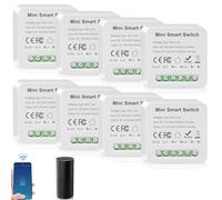 8 pièces Smart Module d'interrupteur d'éclairage 1 voie Double commande, Mini DIY Interrupteur Wi-Fi S'adapte derrière le module d'interrupteur mural Compatible avec l'application Tuya, Alexa et