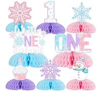 8 Pieces Snowflake 1st Birthday Honeycomb Centerpieces, Winter Onederland 1st Birthday Party Table Decorations for One Year Old Girl, Snowflake First Birthday Party Supplies