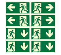 8 Pièces Sortie de Secours, Film Réfléchissant en Polyéthylène, "Gauche", "Droite" et "Bas", Conception Auto-Adhésive, 300 x 150 mm Bloc Secours Autocollants pour Hôtels, Écoles, Immeubles de Bureaux