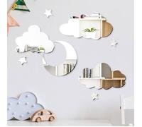 8 Pièces Stickers Muraux Miroir Nuages Lune Étoiles Adhésifs Acrylique Argent pour Porte Placard Décoratio - Nuages lune Étoiles