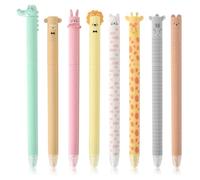 8 Pièces Stylos à gel effaçables kawaii - 0,7 mm - Stylos animaux mignons effaçables,Couleur d'encre Bleu, Lot de stylos réversibles pour enfants, étudiants, école, bureau