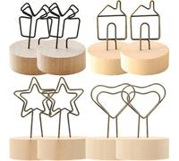8 Pièces Support Photo à Pince en Métal Base Bois pour Cartes | Réutilisable, Style Romantique Chic et Simple, pour Cartes de Visite, Marque-places et Présentoirs de Table
