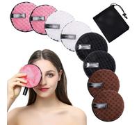 8 Pièces Tampons Démaquillants, coton demaquillant lavable Avec 1 Sac En Maille à Cordon, Écologique Et Réutilisable, Lingette Demaquillante pour Nettoyage du Visage(COLOR:Couleurs mixtes)