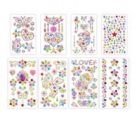 8 Pierres Strass Autocollantes pour Enfants - Paillettes Brillantes avec 8 Designs (Licorne, Fleurs, Feuilles, Papillon) - Stickers Strass en Acrylique pour DIY, Décorer Bouteilles, Cadres Photos