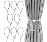 8 Piezas Pratique Embrasses de Rideau en Perles Grises,43.5cm Embrases pour Voilages Grandes,Tressées Rideau Corde Cravate Ceinture,Moderne et Simple,pour la Maison,Le Bureau,la Décoration de Fenêtres