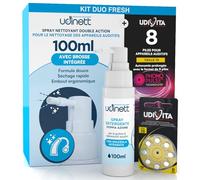 8 Piles puor Appareils Auditifs Jaune Taille 10 PR70 avec Technologie Phono Pulse + Spray Nettoyant Aide Auditive avec Brosse Intégrée Udinett 100ml Sans Alcool - Kit Duo Fresh