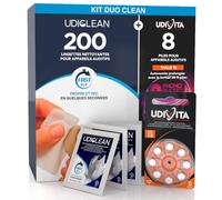 8 Piles puor Appareils Auditifs Taille 13 PR48 Orange Phono Pulse Technology + 200 Lingettes Nettoyantes Udiclean Nettoyage Appareils Auditifs Ecrans Lunettes Pocket Size - Kit Duo Clean
