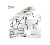 8 Places ensemble mobilier de fête foraine pliable résistant aux intempéries blanc compact en polyéthylène acier 180 x 70 x 74 cm
