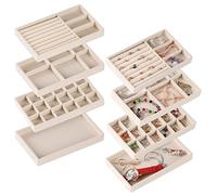 8 plateaux de rangement empilables en velours pour bijoux, 4 styles de plateaux de rangement pour bijoux, tiroirs, boucles d'oreilles, bagues, broches, montres, accessoires avec séparateurs amovibles