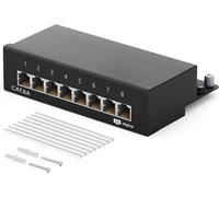8-port CAT 6a LSA Panneau de brassage blindé pour bureau et montage mural-8 prises RJ45 pour réseau Ethernet LAN avec câble de terre-Noir