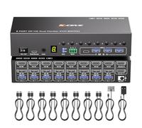 8 Ports HDMI Displayport KVM Switch 2 Moniteurs 8 PC 4K@60Hz Simulation EDID, Switch KVM 8 Entrées 2 Sorties avec 4 Ports USB 3.0,Audio,RS232,avec Télécommande Câblée,Adaptateur 12V et 8 Câbles USB
