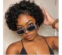 8 pouces - 13x1 Dentelle Perruque - Perruque Afro Naturelle Bouclée, Coupe Pixie, Cheveux Courts, Bon Marché,