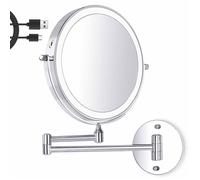 8 Pouces LED Miroir Maquillage Mural, Miroir Grossissant Lumineux, 1X/7X Grossissement 3 Couleurs de Lumière Réglables Charge USB