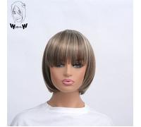 8 pouces - perruque synthétique courte mixte Blonde brune pour femmes, cheveux naturels, coupe au carré lisse